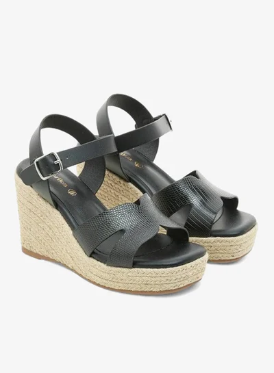 Paprika Women's Textured Wedge Heeled Sandals with Buckle Closure
