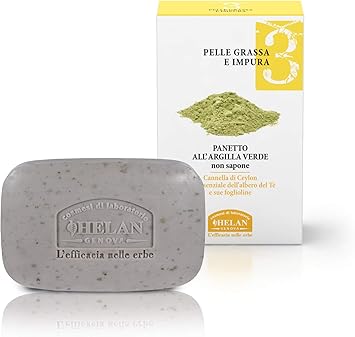 Helan Linea Viso 3 SoapFree Soap Green Clay Soap Bar for Acne Treatment Sebum Regulation with Tea Tree Oil Vegan Cleanser Bar Soap Face Wash for Oily and Impure Skin Made in Italy 100 g - Image 1