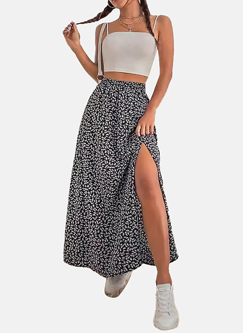 YUNIQEE Black Wrap Printed Maxi Skirt