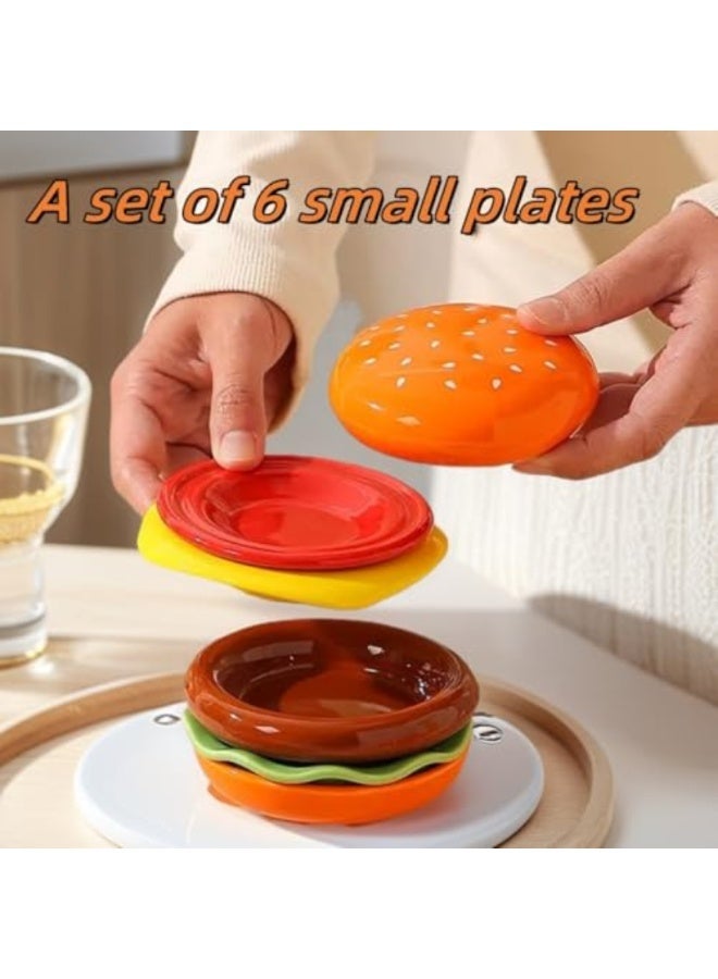 طقم اطباق برجر قابلة للتكديس من 6 قطع - ادوات مائدة متعددة الطبقات للشواء والحفلات والمقبلات (اطباق صغيرة للوجبات الخفيفة/الحلوى، صينية غمس السوشي) - Image 4