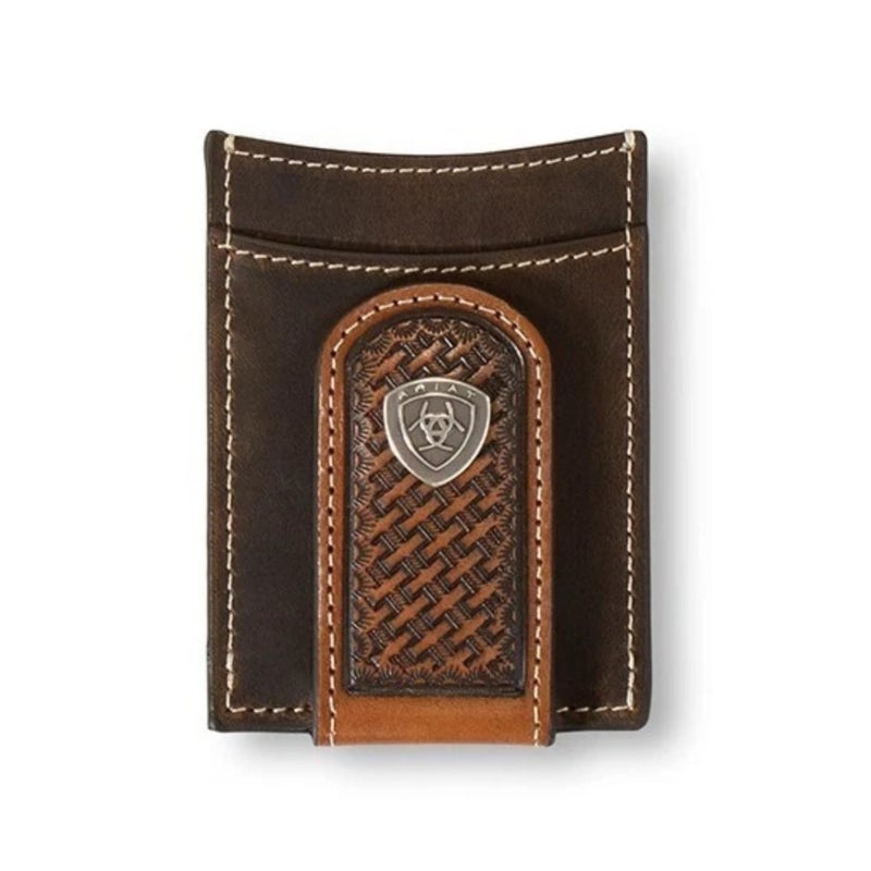 ARIAT Basket Weave Money Clip Brown - Image 1