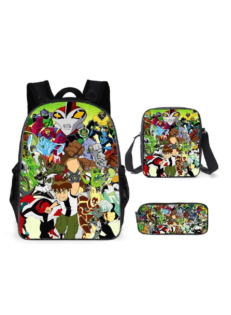 Children's leisure load reducing large capacity printed backpack for elementary school students, 3-piece set - Image 1