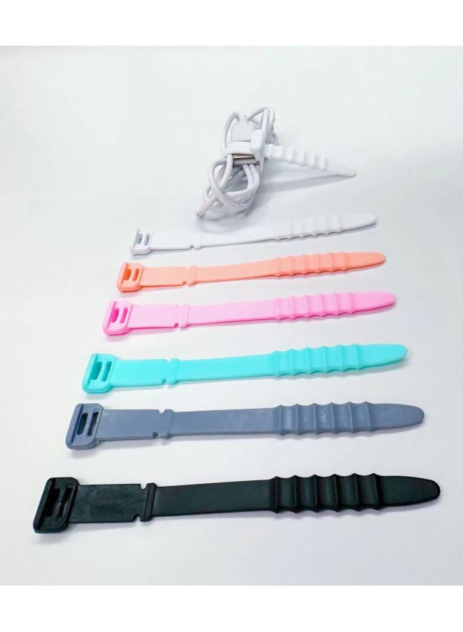 Loquat Protective Cover Fishbone Cable Tie Desktop Organizer Earphone Cable Tie Color Flexible Glue Silicone Data Cable Storage-Color:Color Mixing - Image 1
