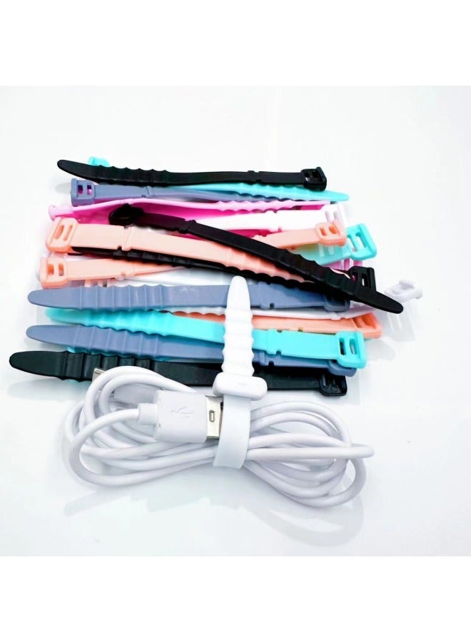 Loquat Protective Cover Fishbone Cable Tie Desktop Organizer Earphone Cable Tie Color Flexible Glue Silicone Data Cable Storage-Color:Color Mixing - Image 3