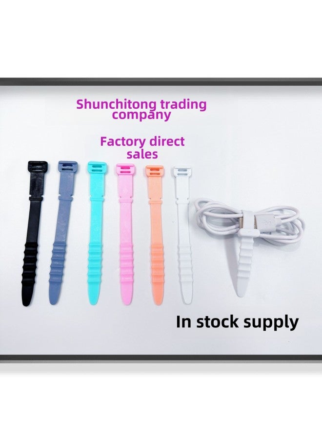 Loquat Protective Cover Fishbone Cable Tie Desktop Organizer Earphone Cable Tie Color Flexible Glue Silicone Data Cable Storage-Color:Color Mixing - Image 2