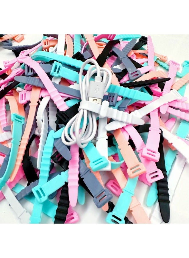 Loquat Protective Cover Fishbone Cable Tie Desktop Organizer Earphone Cable Tie Color Flexible Glue Silicone Data Cable Storage-Color:Color Mixing - Image 4