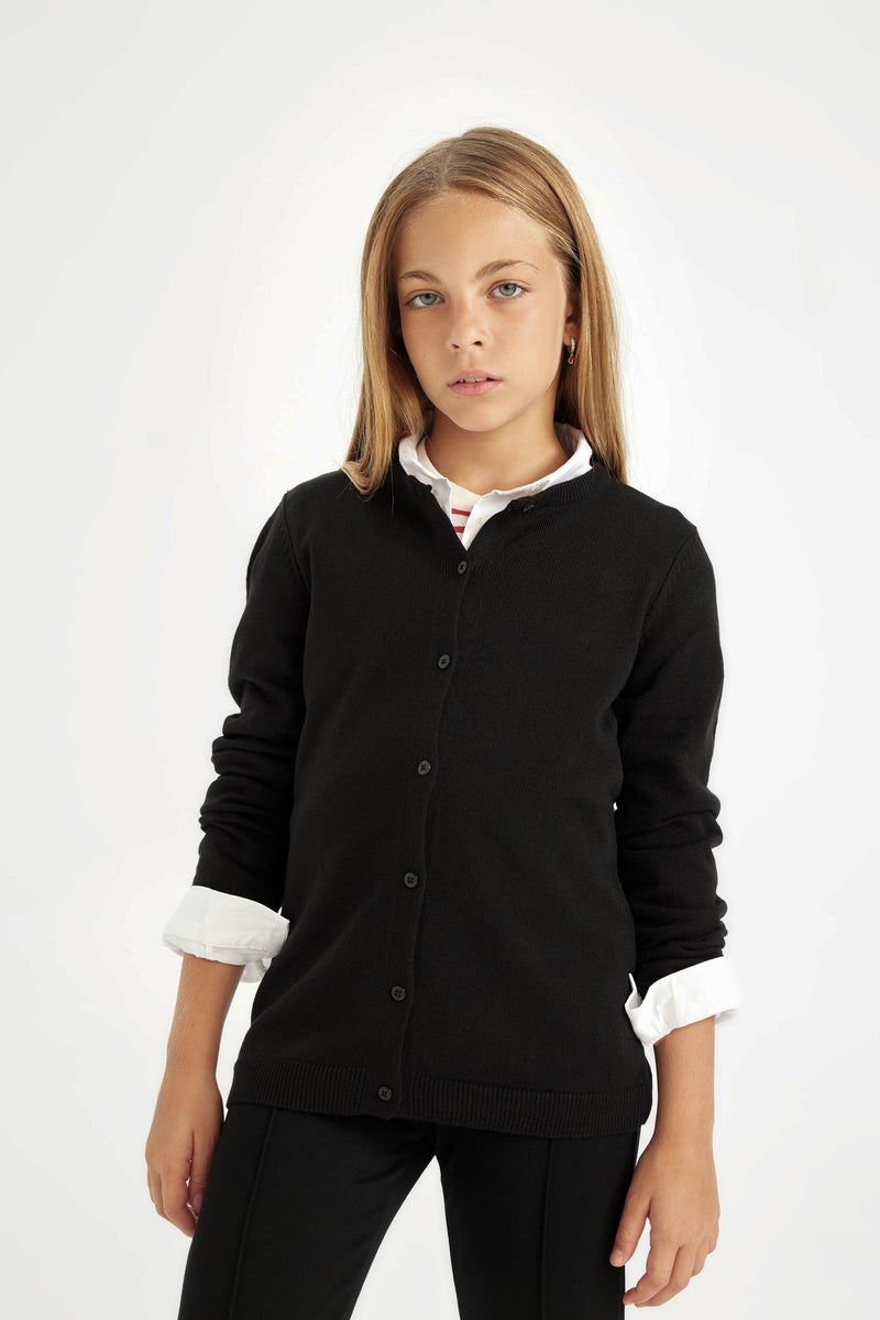 DeFacto Girl Buttoned School Black Cardigan - Image 1