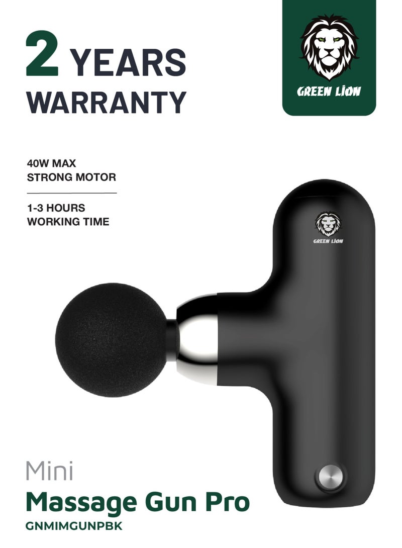 GREEN LION Deep Tissue Mini Massage Gun Handle Pro Rechargeable with 4 Speeds Massage / Quiet Portable Electric Handheld Body Massager for Back Neck Pain Relief- Black - Image 1