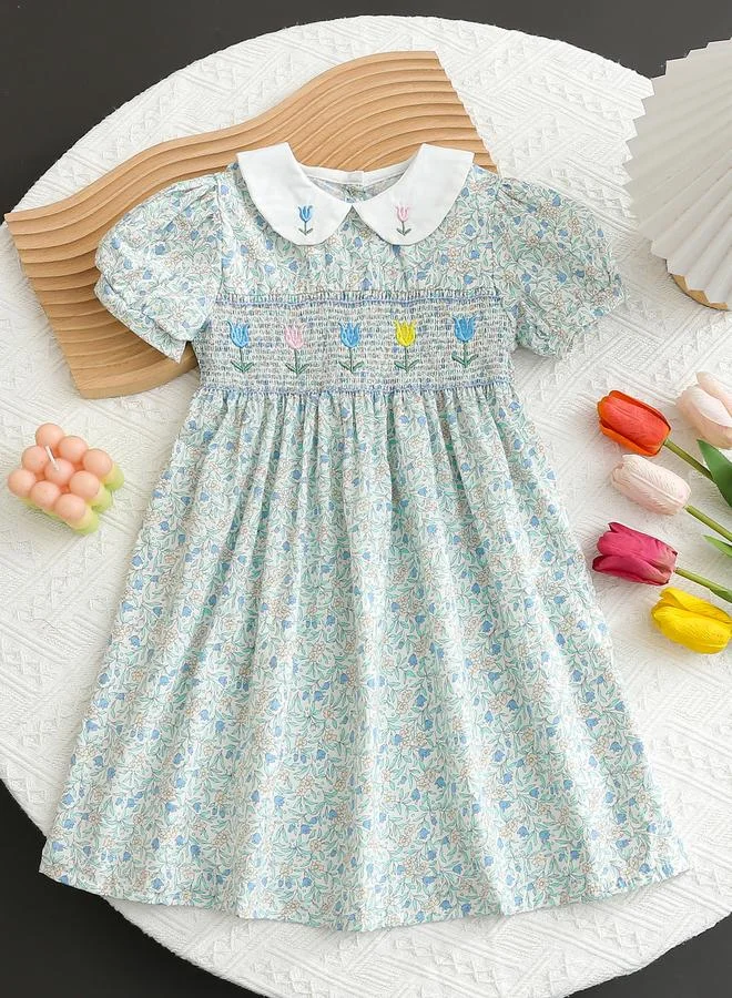 Take Two Girls Floral Print Smocked A-Line Dress