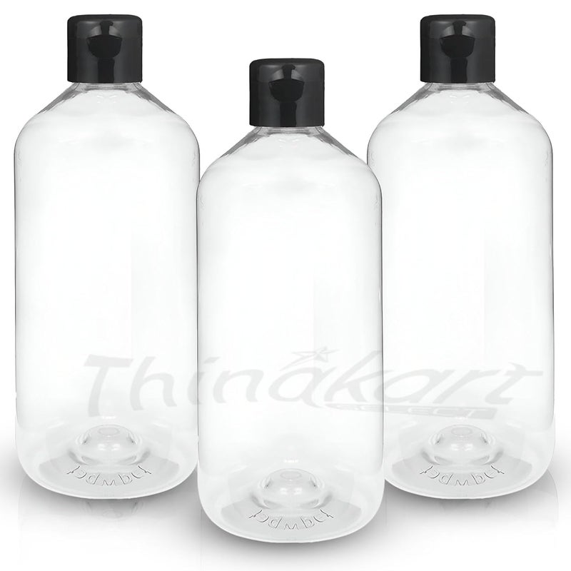 Thinqkart Select 300ml Empty Clear Plastic Bottles Refillable Travel Size Cosmetic Containers Squeeze Bottles With Black Flip Cap For Toiletries, Shampoos, Lotions, Creams Pack of (3) - Image 1