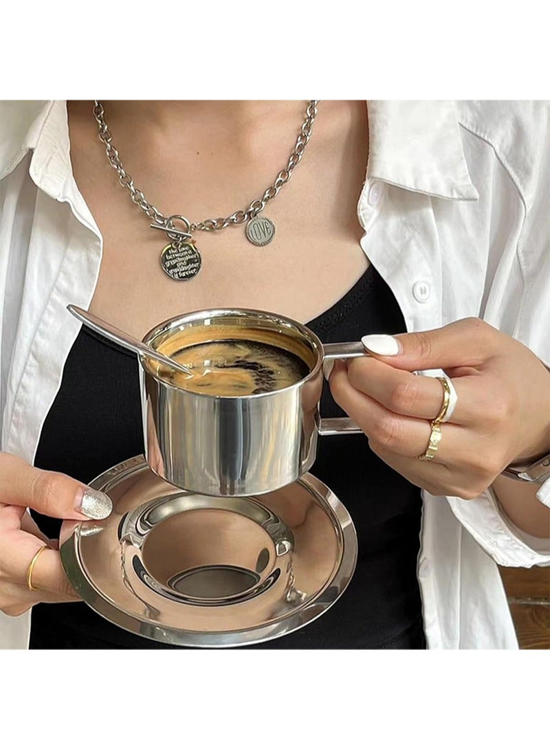 Aikanbo Stainless Steel Double Walled Espresso Coffee Cups Set 2 Pack 200ml with Saucer and Spoon for Latte Cappuccino Milk Tea Everyday Use - Image 4