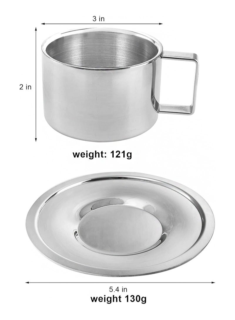 Aikanbo Stainless Steel Double Walled Espresso Coffee Cups Set 2 Pack 200ml with Saucer and Spoon for Latte Cappuccino Milk Tea Everyday Use - Image 2
