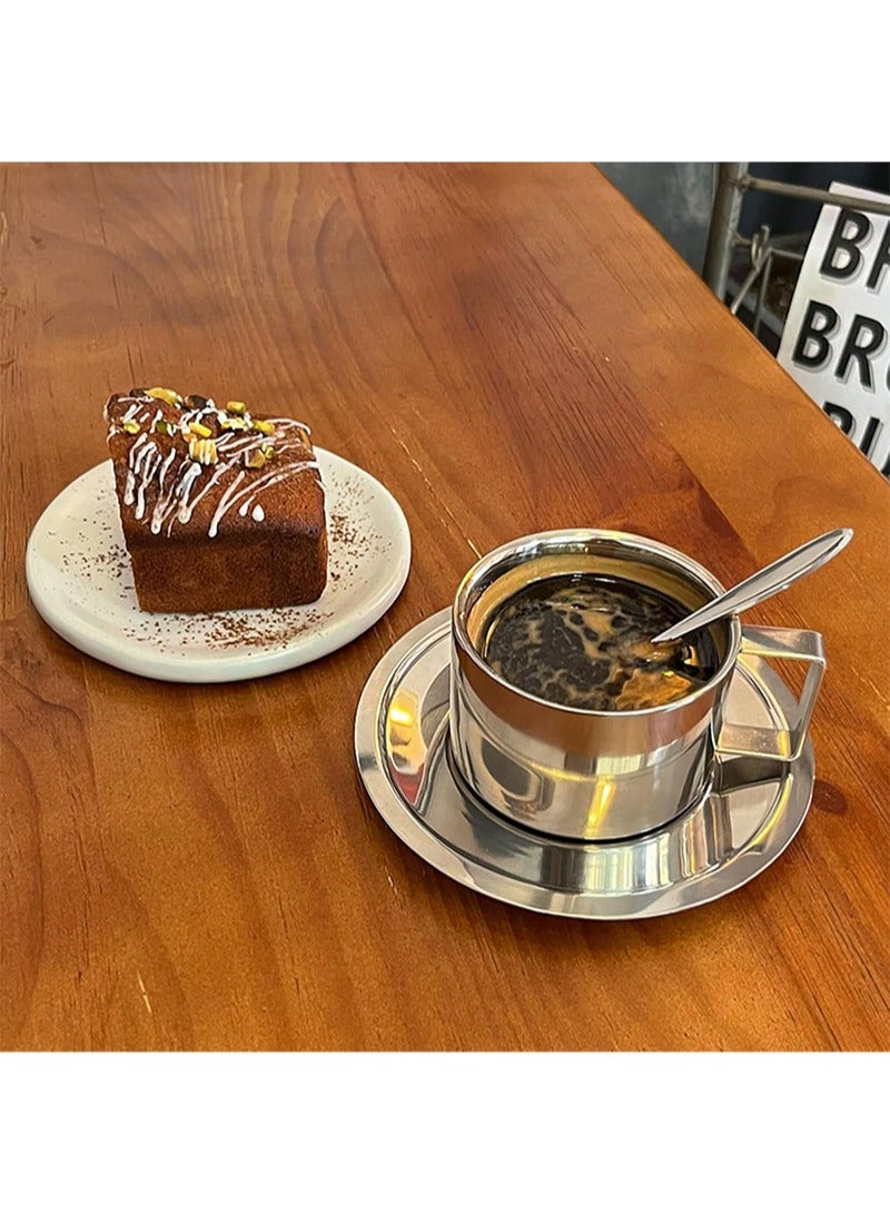 Aikanbo Stainless Steel Double Walled Espresso Coffee Cups Set 2 Pack 200ml with Saucer and Spoon for Latte Cappuccino Milk Tea Everyday Use - Image 5