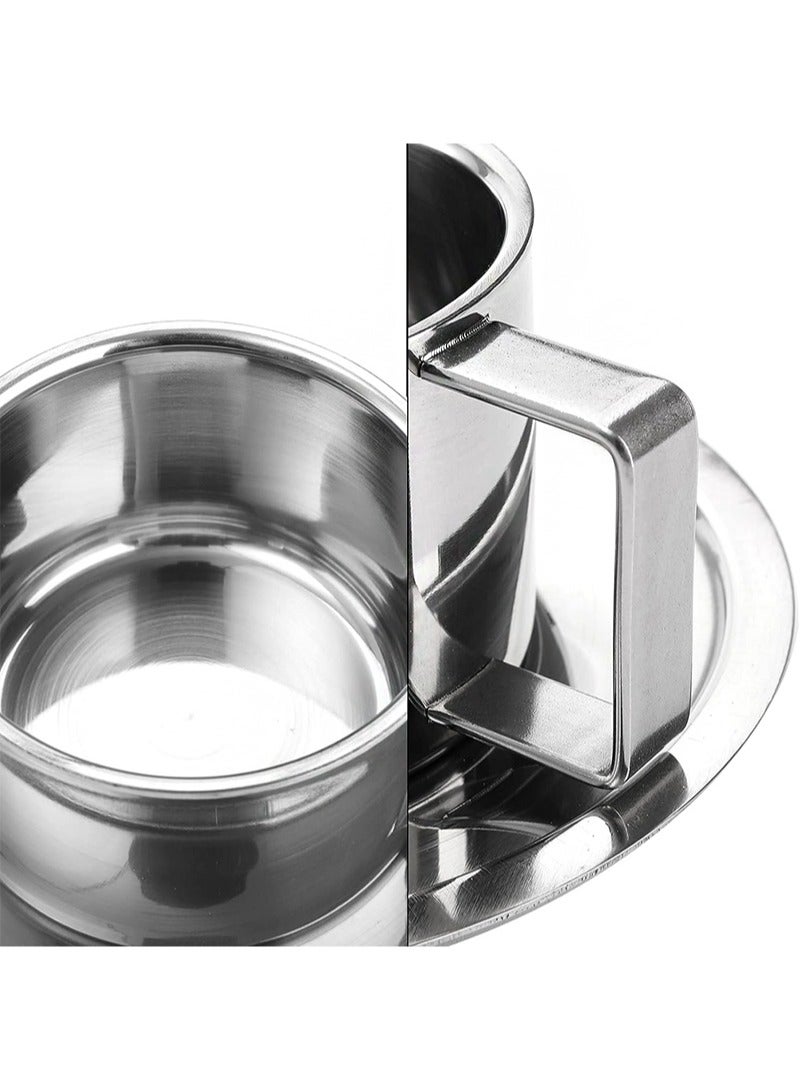 Aikanbo Stainless Steel Double Walled Espresso Coffee Cups Set 2 Pack 200ml with Saucer and Spoon for Latte Cappuccino Milk Tea Everyday Use - Image 3