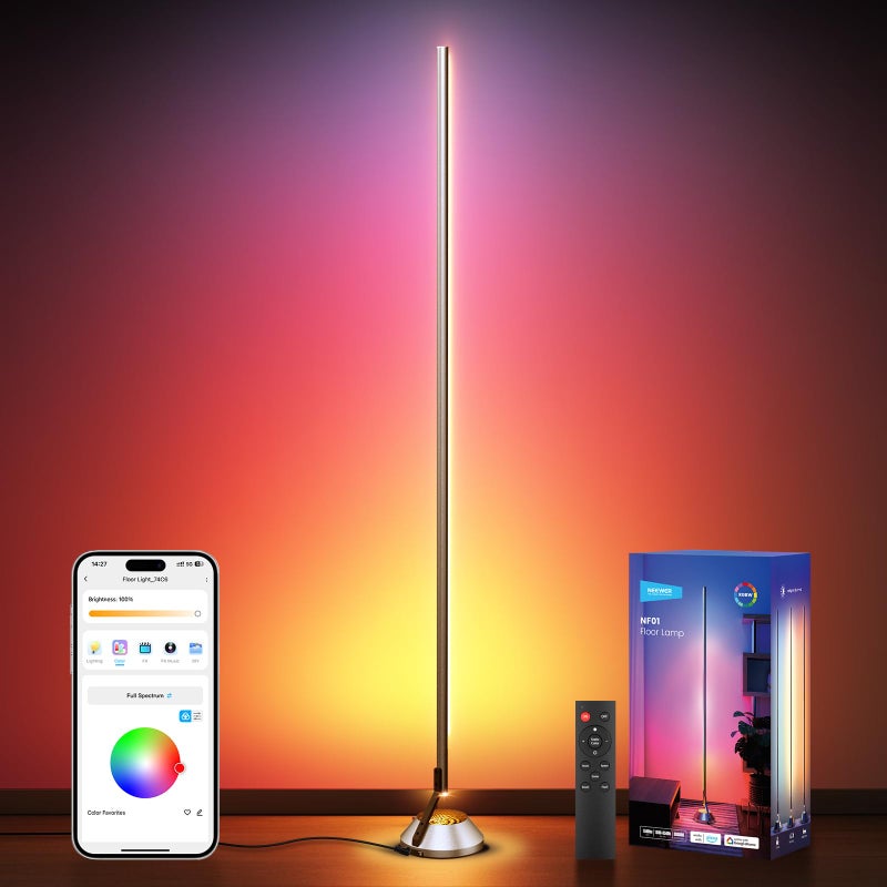 NEEWER Smart RGBW Floor Lamp, 1500lm LED Standing Corner Light Compatible with Alexa Google, APP Control/AI DIY/Music Sync/16 Million Colors, Ambience Lighting for Bedroom Living Room Home Decor, NF01 - Image 1
