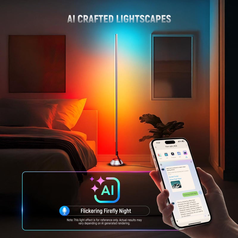 NEEWER Smart RGBW Floor Lamp, 1500lm LED Standing Corner Light Compatible with Alexa Google, APP Control/AI DIY/Music Sync/16 Million Colors, Ambience Lighting for Bedroom Living Room Home Decor, NF01 - Image 3