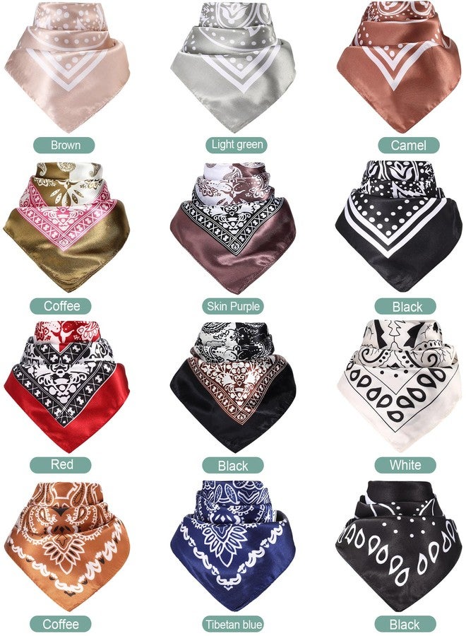 JaGely 12 Pcs 35" Satin Square Large Head Scarves Silk Like Neck Scarf Vintage Bandanas Satin Hair Scarf Neckerchief (Colorful Style) - Image 3