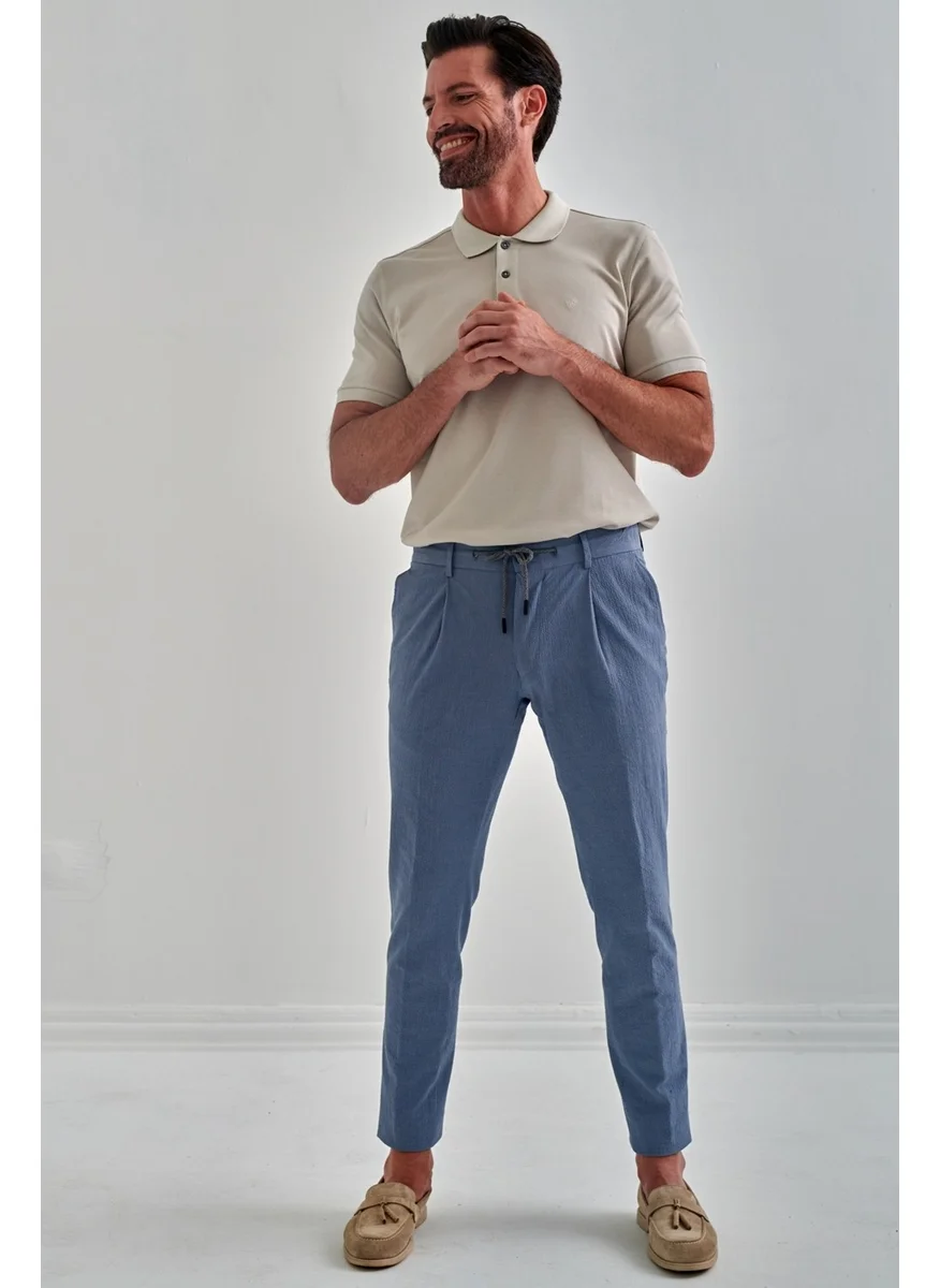 Bisse Men's Elastic Waist and Rope 4 Pocket Pleated Sports Trousers BLUE PNS22Y22107_D35