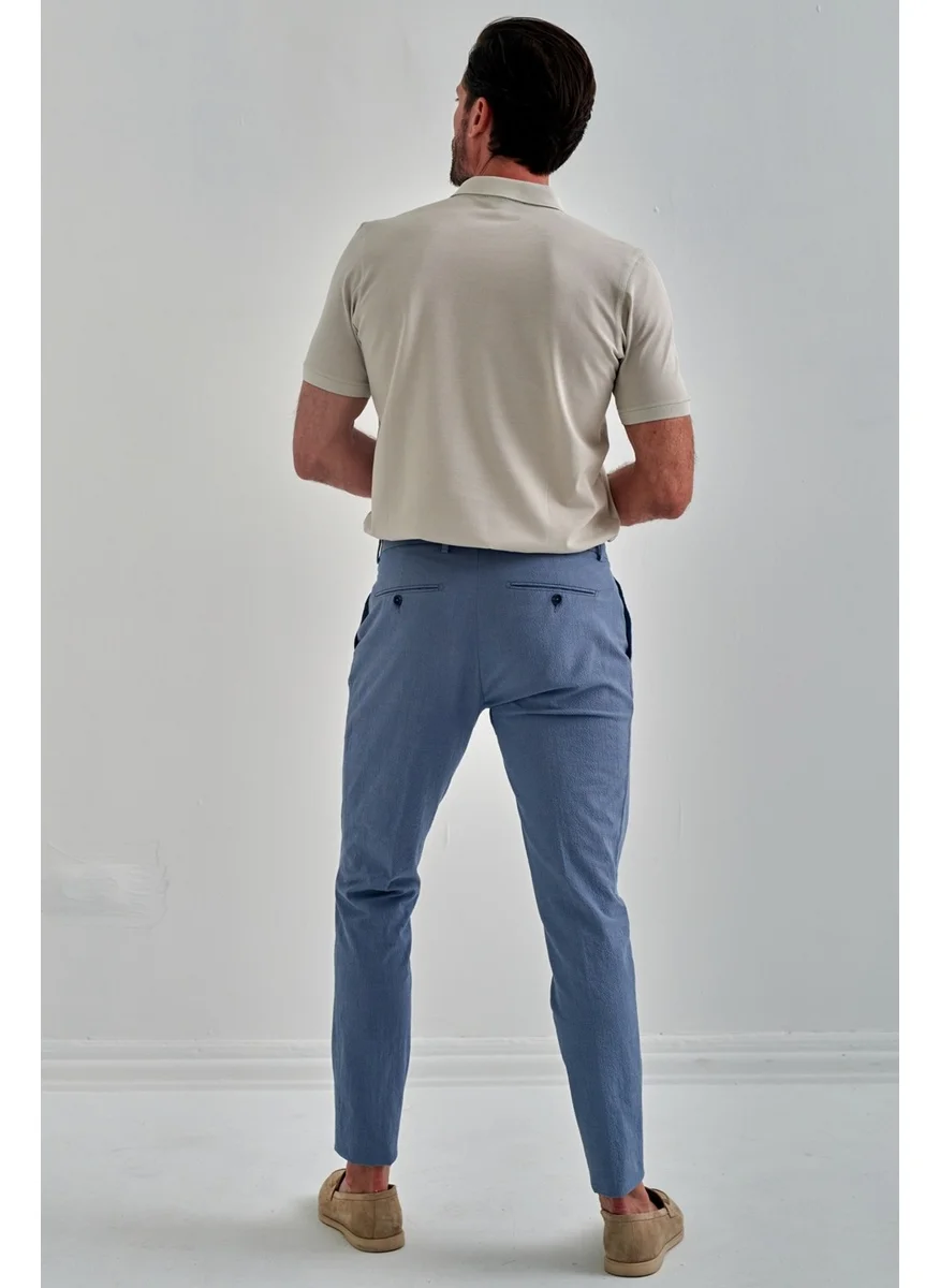 Bisse Men's Elastic Waist and Rope 4 Pocket Pleated Sports Trousers BLUE PNS22Y22107_D35