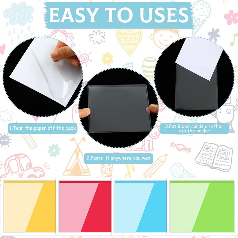 Glenmal Clear Adhesive Pockets Label Holder 35 x 275 Inch Plastic Photo Sleeves Square Label Pockets Holder for School Library Office Home Business Index Cards Storage Bin Cabinets Supplies50 Pcs - Image 4