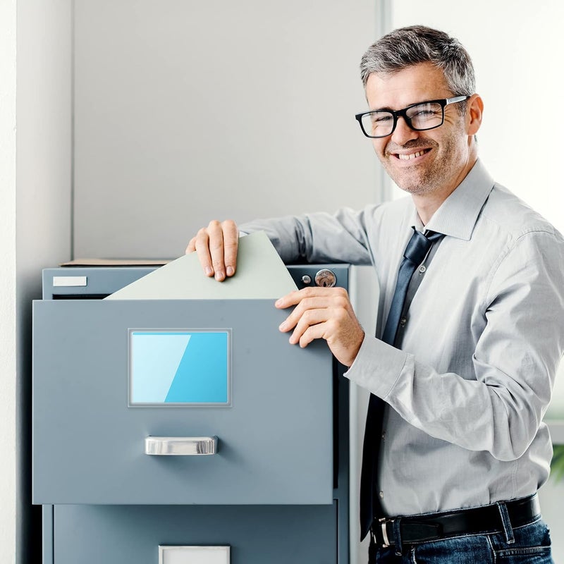 Glenmal Clear Adhesive Pockets Label Holder 35 x 275 Inch Plastic Photo Sleeves Square Label Pockets Holder for School Library Office Home Business Index Cards Storage Bin Cabinets Supplies50 Pcs - Image 2