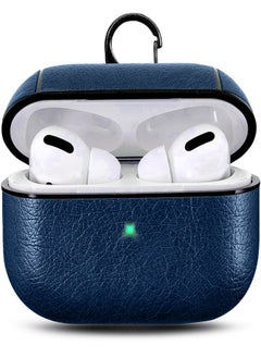Generic Leather Case for AirPods Pro, AirPods Case Protective Case with Hook Black Headphones PU Case (LED Visible) (Supports Wireless Charging) for Apple AirPods Pro/Pro 2 - Navy Blue  - Image 1