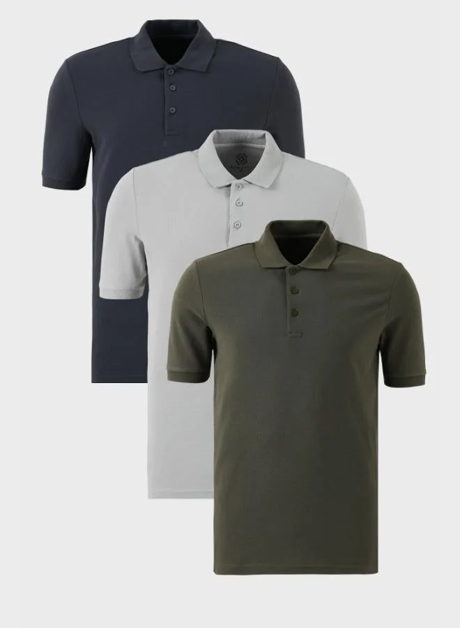 Buratti  Buratti Cotton Regular Fit Button-Down Polo Collar 3-Pack T-Shirt Men's T-SHIRT 5902127S3 for Men | Best Price UAE
