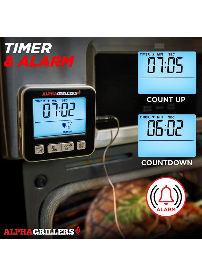 ألفا جريلرز مقياس حرارة اللحوم الاحترافي من ألفا جريلرز للفرن - مقياس حرارة رقمي بشاشة كبيرة للطهي مع مسبار درجة حرارة اللحوم - 7 درجات حرارة محددة مسبقًا ومؤقت - Image 4