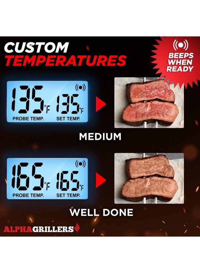ألفا جريلرز مقياس حرارة اللحوم الاحترافي من ألفا جريلرز للفرن - مقياس حرارة رقمي بشاشة كبيرة للطهي مع مسبار درجة حرارة اللحوم - 7 درجات حرارة محددة مسبقًا ومؤقت - Image 3