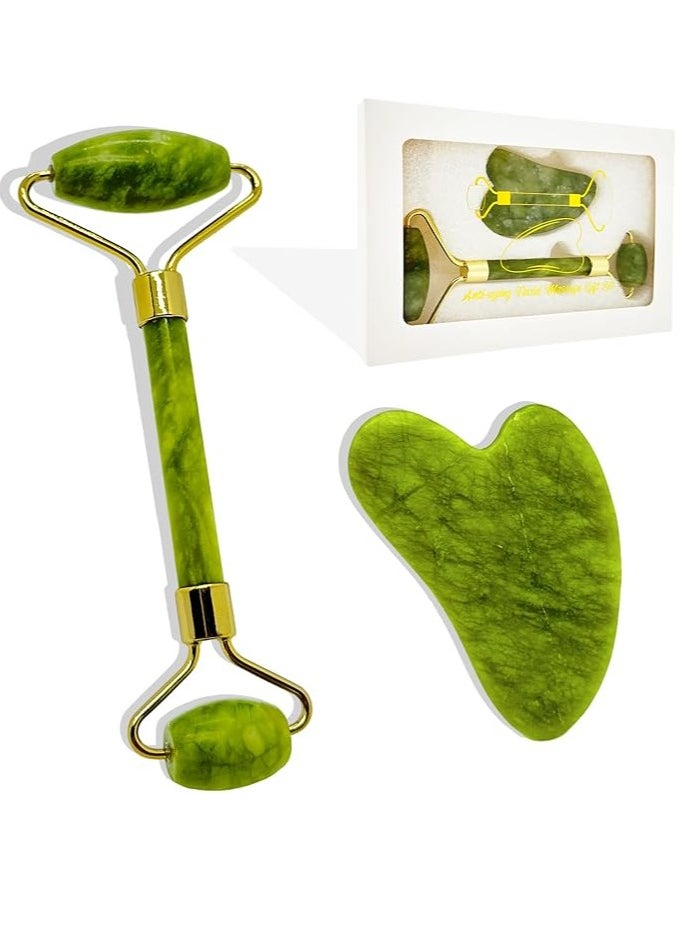 Generic Anti-Aging Jade Roller Massage and Gua Sha Facial Tools Set-Natural Jade Gua Sha Massage Tool for Face and Full Body  - Image 1