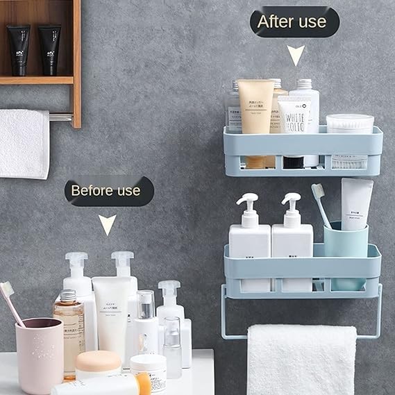 Treeneral Pack of 2 Self-Adhesive Plastic Bathroom Rack, Bathroom Shelf Organizer, Wall Mounted Shelf, Bathroom Hardware and Accessories, Storage Racks Kitchen Bathroom Accessories Rack Shel - Image 2