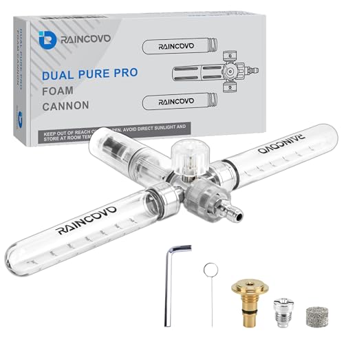 Raincovo Dual Pure Pro Foam Cannon for Pressure Washer, Dual-Bottle Mini Soap Cannon for Pre-Wash and Main Wash, No Dilution Foam Sprayer with 1/4 Inch Quick Connector, Additional 1.1mm Orifice Nozzle - Image 1