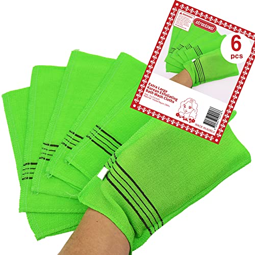 etreetowel Extra Large Size 9.9" x 5.5" (6 PCs) Korean Asian Exfoliating Bath Washcloths Mitt Scrub for Body washcloth Glove Viscose Rayon Towel for Soft Skin Korea Made - Image 1