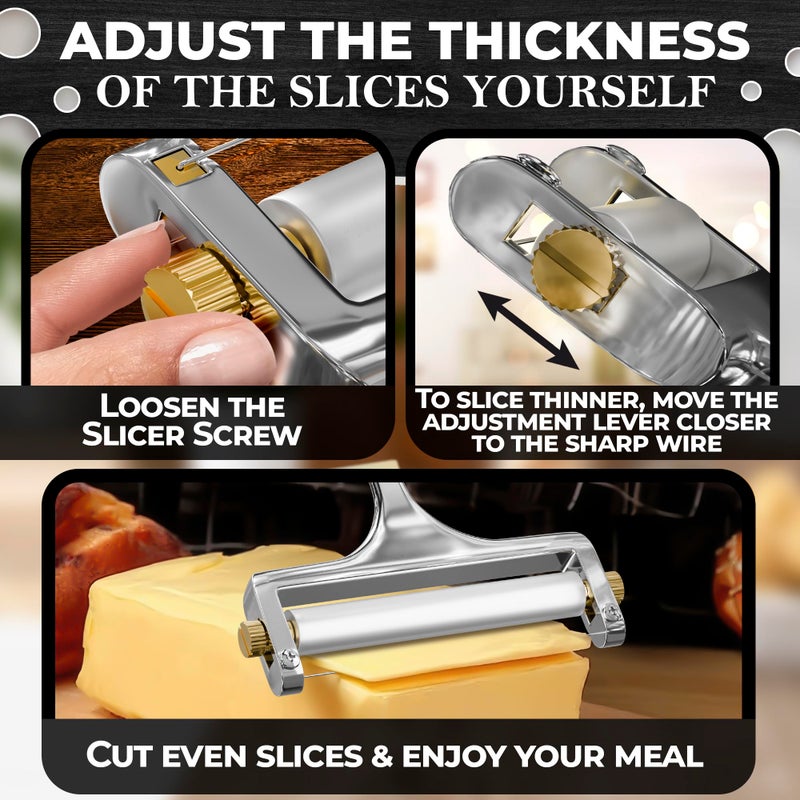 V TOWER Cheese Slicer Wire - Sharp & Strong Stainless Steel Cheese Cutter Handheld with 2 Extra Wires, Slice Tickness Adjuster, Comfortable Handle & Dishwasher Safe, for Mozzarella, Cheddar & Gruyere Slicing - Image 5