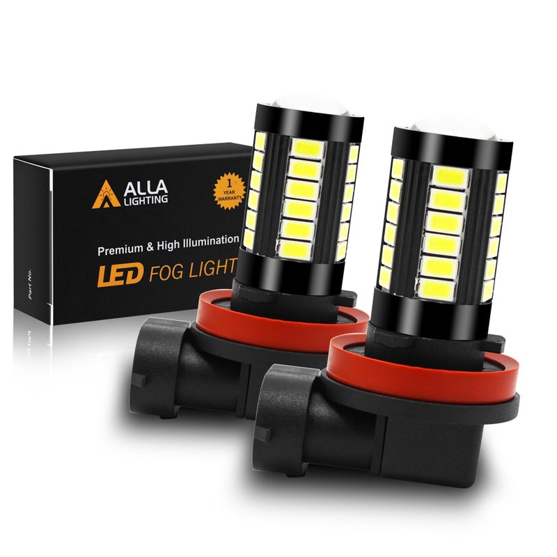 Alla Lighting Super Bright H8 H11 LED Fog Lights Bulbs or DRL, 6000K Xenon White H16 H11LL H8LL H1155 Replacement, 2800Lms 5730 33-SMD 12V for Cars, Trucks, SUVs, Vans - Image 1