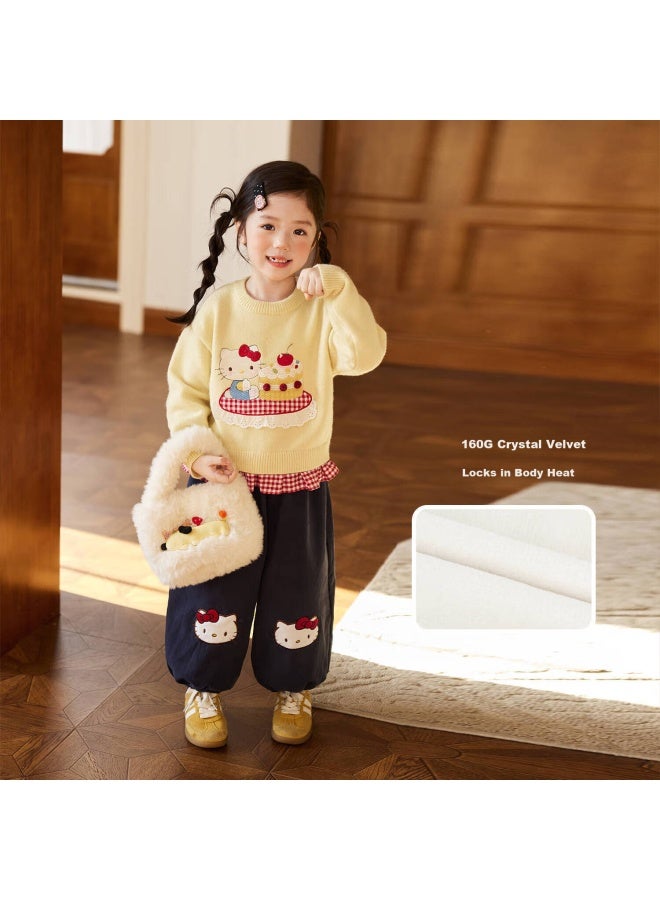 Luson Little O Baby Okids Girls Fleece-lined Pants Winter New Girls Jogger Lantern Pants For Kindergarten - Image 1