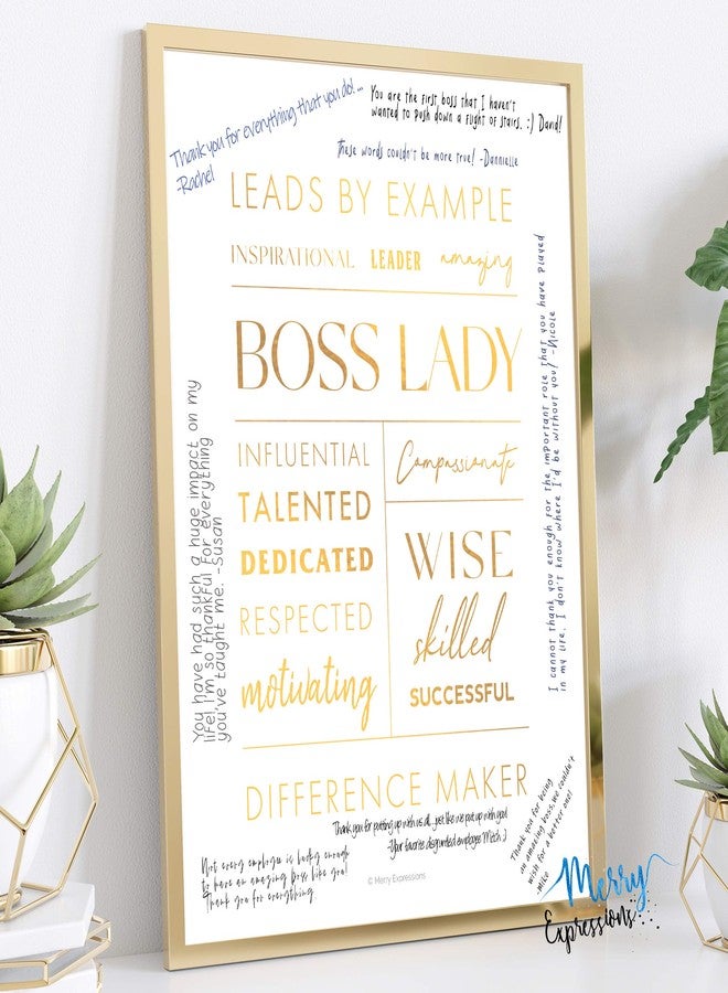 Merry Expressions Boss Lady Desk and Wall Art with Metal Frame - Office Décor, Boss Lady Gift with Quote - Gold 12" x 9" - Image 2