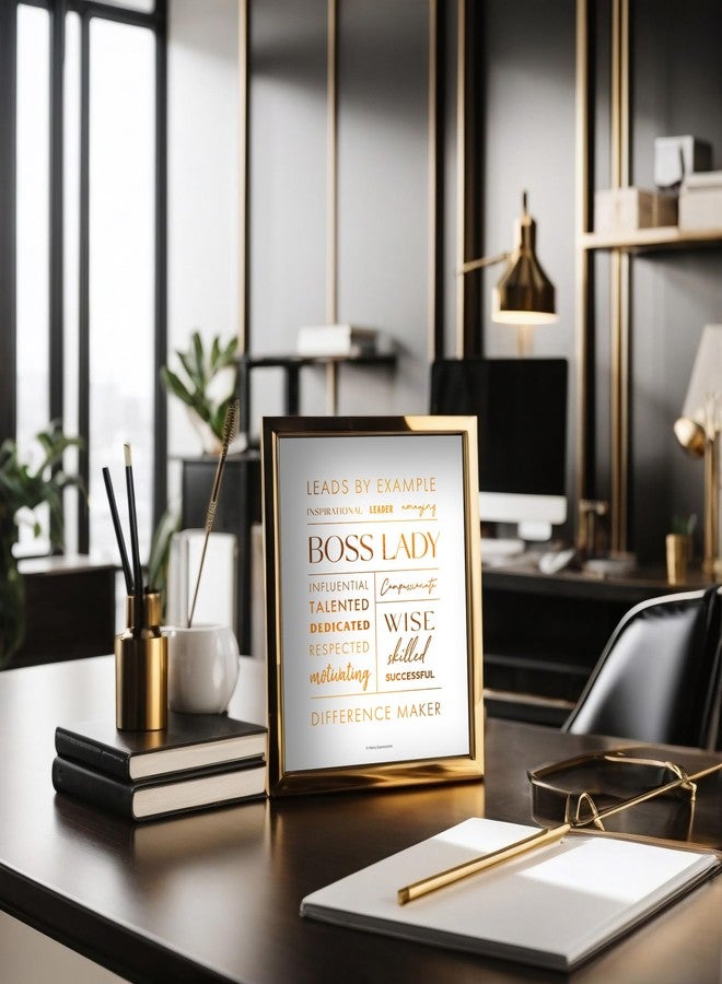 Merry Expressions Boss Lady Desk and Wall Art with Metal Frame - Office Décor, Boss Lady Gift with Quote - Gold 12" x 9" - Image 4