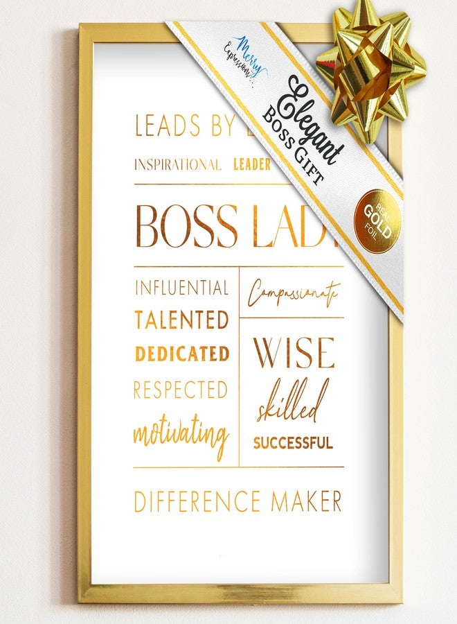 Merry Expressions Boss Lady Desk and Wall Art with Metal Frame - Office Décor, Boss Lady Gift with Quote - Gold 12" x 9" - Image 1