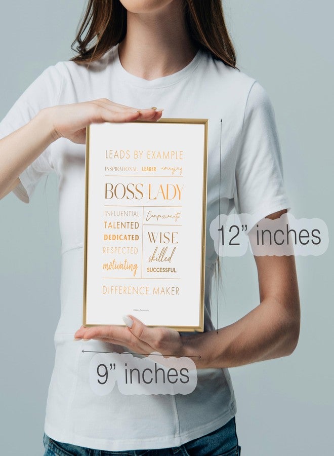 Merry Expressions Boss Lady Desk and Wall Art with Metal Frame - Office Décor, Boss Lady Gift with Quote - Gold 12" x 9" - Image 3