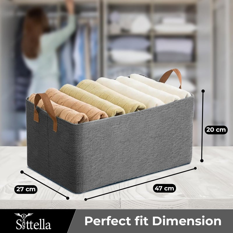SITTELLA Polystyrene Pack of 3 Foldable Wardrobe Organizer with Durable Handle Stuff Storage Box Closet Drawer Organizers for Clothes Toys Blanket etc Grey 47x27 cm - Image 3