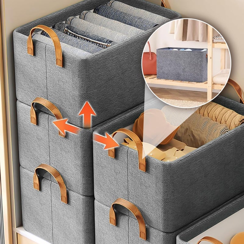 SITTELLA Polystyrene Pack of 3 Foldable Wardrobe Organizer with Durable Handle Stuff Storage Box Closet Drawer Organizers for Clothes Toys Blanket etc Grey 47x27 cm - Image 2