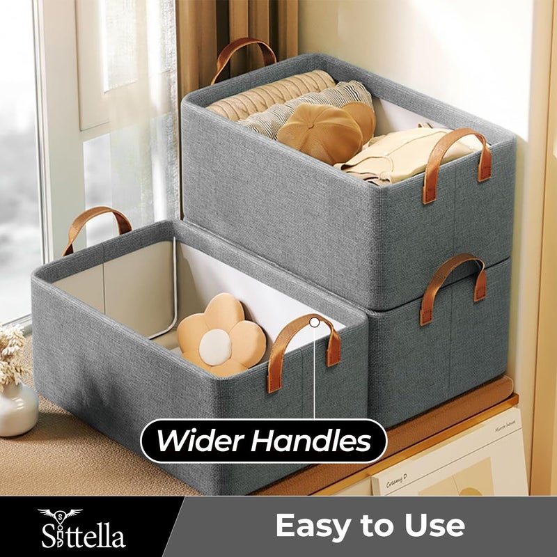 SITTELLA Polystyrene Pack of 3 Foldable Wardrobe Organizer with Durable Handle Stuff Storage Box Closet Drawer Organizers for Clothes Toys Blanket etc Grey 47x27 cm - Image 4