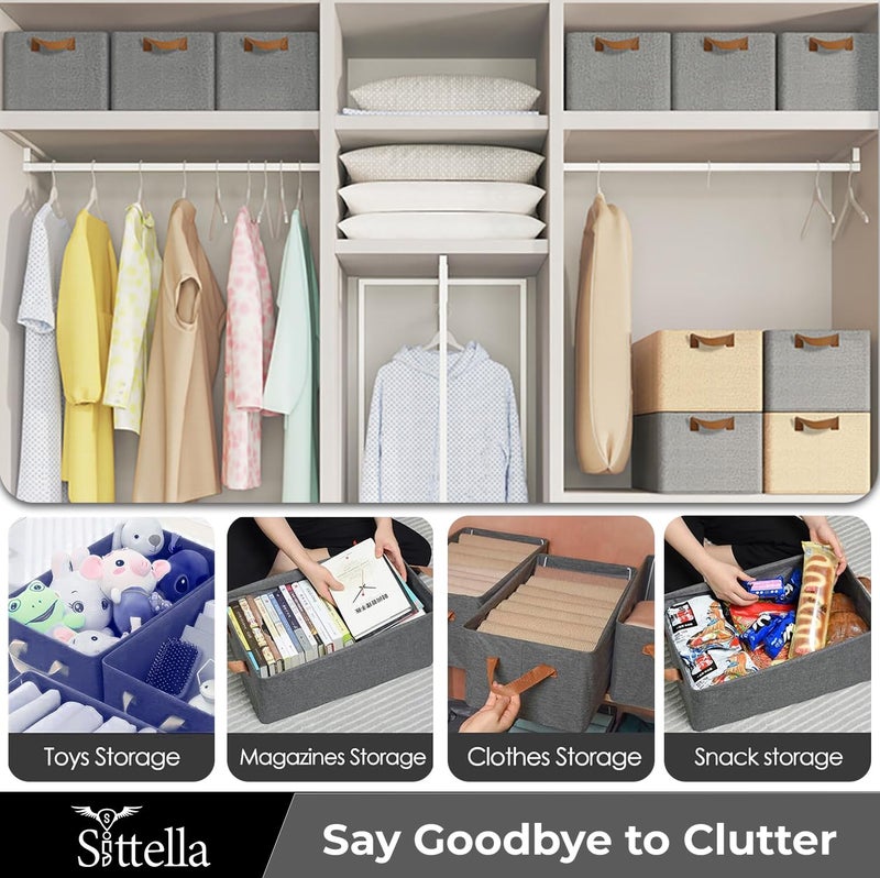 SITTELLA Polystyrene Pack of 3 Foldable Wardrobe Organizer with Durable Handle Stuff Storage Box Closet Drawer Organizers for Clothes Toys Blanket etc Grey 47x27 cm - Image 5