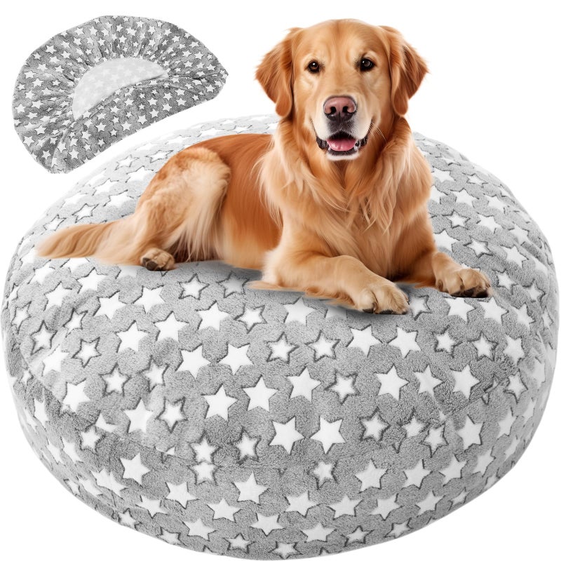 Youyole Large Washable Dog Bed Cover Replacement Waterproof Round Bed Cover for Dog Soft Gray Pet Beds Protector Sheet with Lovely Star Print for Donut Beds & Pet Couch, 45 x 45 x 11 Inch - Image 1