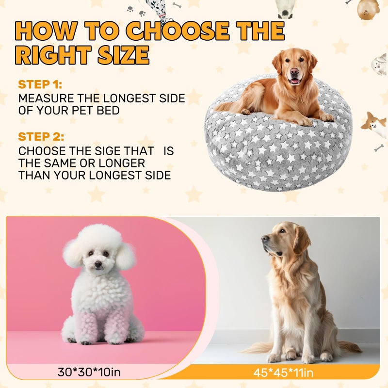 Youyole Large Washable Dog Bed Cover Replacement Waterproof Round Bed Cover for Dog Soft Gray Pet Beds Protector Sheet with Lovely Star Print for Donut Beds & Pet Couch, 45 x 45 x 11 Inch - Image 3