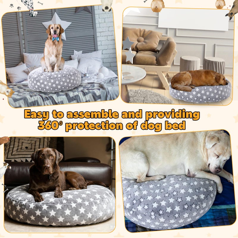 Youyole Large Washable Dog Bed Cover Replacement Waterproof Round Bed Cover for Dog Soft Gray Pet Beds Protector Sheet with Lovely Star Print for Donut Beds & Pet Couch, 45 x 45 x 11 Inch - Image 4