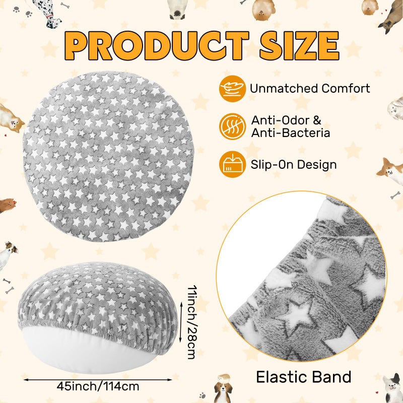 Youyole Large Washable Dog Bed Cover Replacement Waterproof Round Bed Cover for Dog Soft Gray Pet Beds Protector Sheet with Lovely Star Print for Donut Beds & Pet Couch, 45 x 45 x 11 Inch - Image 2