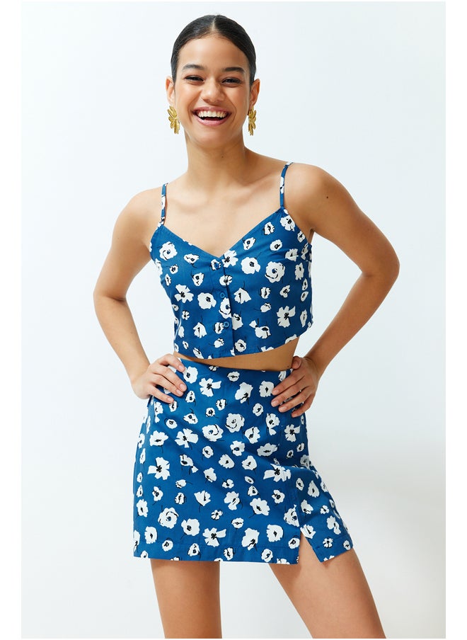 trendyol - Blue Floral Patterned Woven Blouse TWOSS24BZ00177 - Image 1