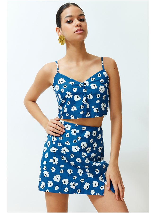 trendyol - Blue Floral Patterned Woven Blouse TWOSS24BZ00177 - Image 1